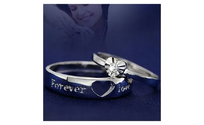 Rings Sparkling Selection Silver Plated Forever Love Cubic Zirconia Heart Adjustable Couple Ring Rings Sparkling Selection Silver Plated Forever Love Cubic Zirconia Heart Adjustable Couple Ring