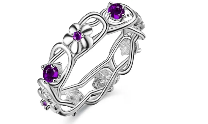 Rings Sparkling Selection Special Flower Silver Plated Cubic Crystal Ring7