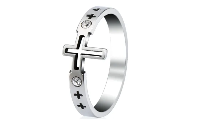 Rings sparklingselections Stainless Steel Cross CZ Engagement Ring For Women 6789 Rings sparklingselections Stainless Steel Cross CZ Engagement Ring For Women 6789