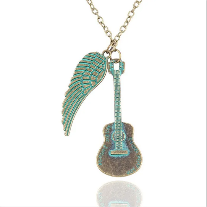 Romantic Green Angel Wing Guitar Unisex Pendant Necklace sparklingselections Necklaces Romantic Green Angel Wing Guitar Unisex Pendant Necklace sparklingselections Necklaces