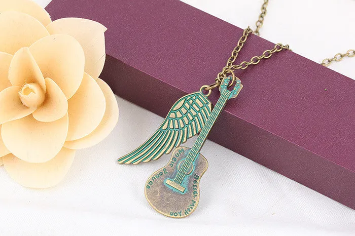 Romantic Green Angel Wing Guitar Unisex Pendant Necklace sparklingselections Necklaces Romantic Green Angel Wing Guitar Unisex Pendant Necklace sparklingselections Necklaces