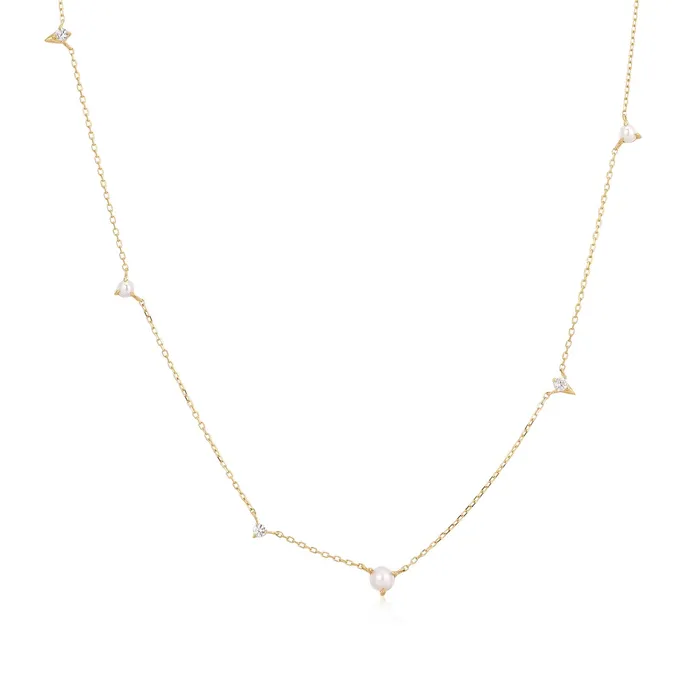 SABRINA Pearl and White Sapphire Asymmetrical Station Necklace Aurelie Gi Necklaces