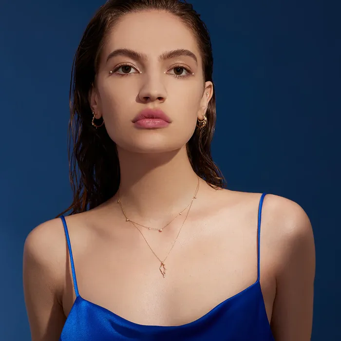 SABRINA Pearl and White Sapphire Asymmetrical Station Necklace Aurelie Gi Necklaces SABRINA Pearl and White Sapphire Asymmetrical Station Necklace Aurelie Gi Necklaces