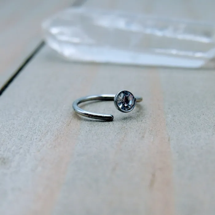 Siren Body Jewelry Rings 20g Nose piercing hoop silver 3mm cz bezel set gemstone helix cartilage seam ring 516