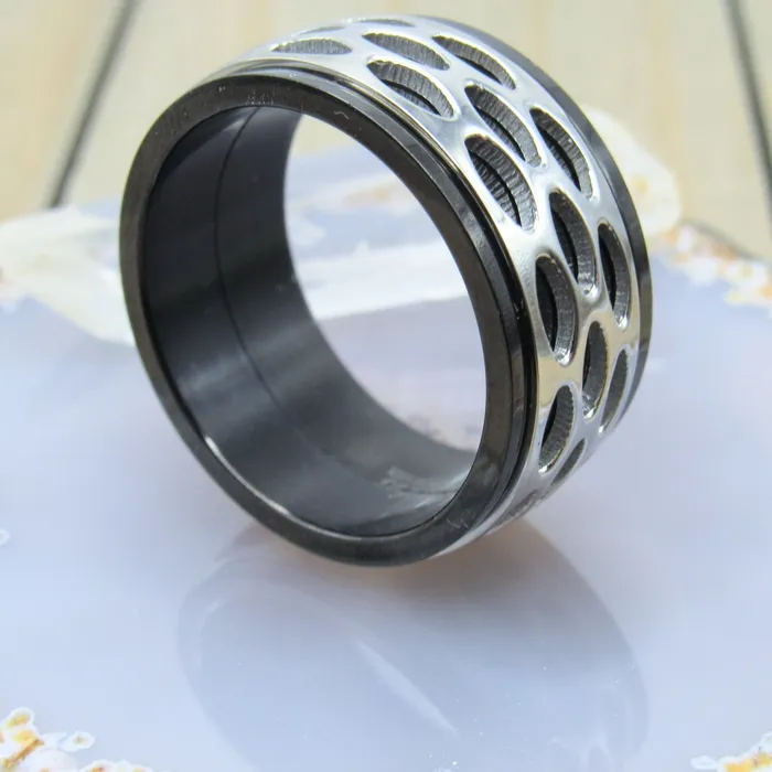 Siren Body Jewelry Rings Mens spinner ring size 10 black titanium iop band stainless steel geometric pattern spinning design