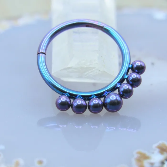 Siren Body Jewelry Rings Septum piercing clicker 16g 38 beaded drop design purple teal anodized titanium hinge ring