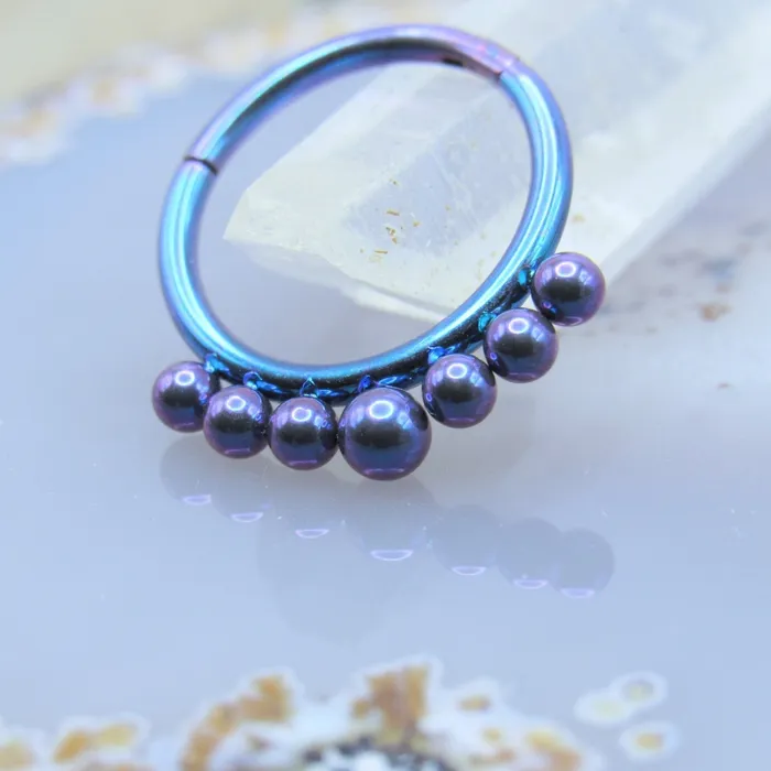 Siren Body Jewelry Rings Septum piercing clicker 16g 38 beaded drop design purple teal anodized titanium hinge ring