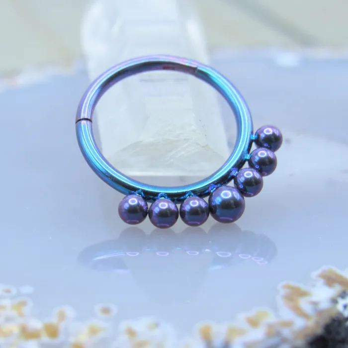 Siren Body Jewelry Rings Septum piercing clicker 16g 38 beaded drop design purple teal anodized titanium hinge ring