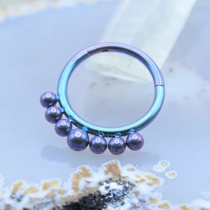 Siren Body Jewelry Rings Septum piercing clicker 16g 38 beaded drop design purple teal anodized titanium hinge ring