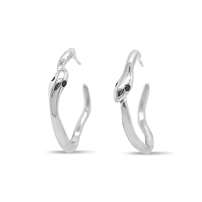 Snake Hoop Earrings with Black Diamond eyes in 14k or sterling silver Emily Amey Jewelry Earrings