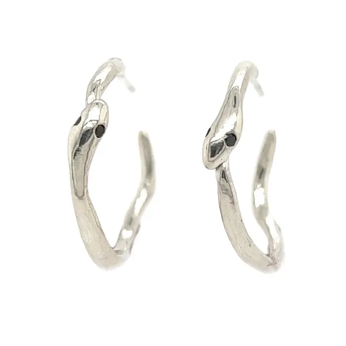 Snake Hoop Earrings with Black Diamond eyes in 14k or sterling silver Emily Amey Jewelry Earrings