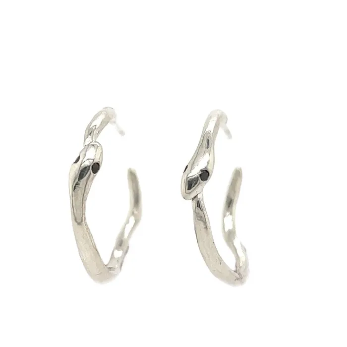 Snake Hoop Earrings with Black Diamond eyes in 14k or sterling silver Emily Amey Jewelry Earrings