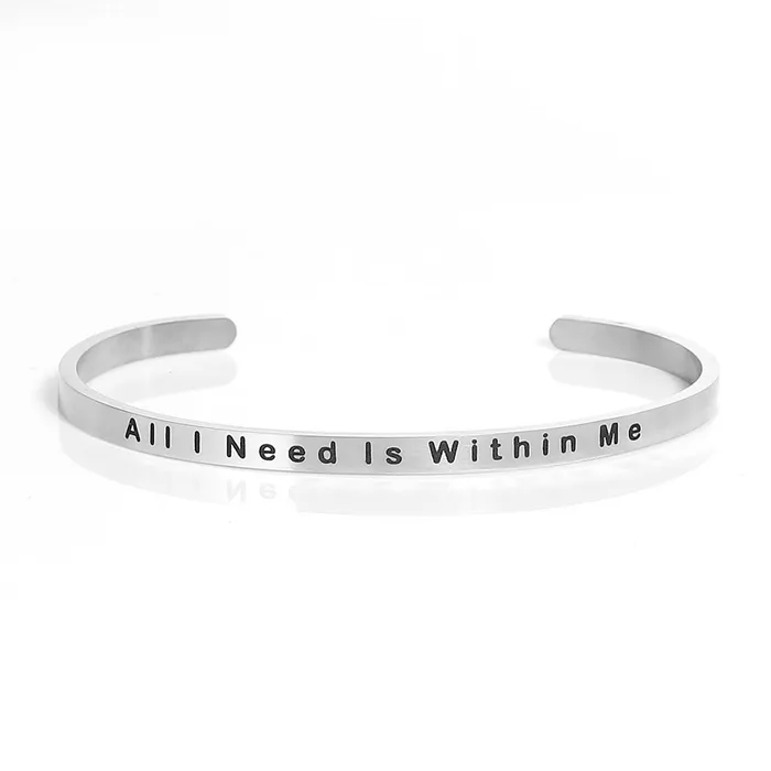 sparklingselections Bracelets New Carved Letters Inspiring Stainless Steel Silver Color Bracelets sparklingselections Bracelets New Carved Letters Inspiring Stainless Steel Silver Color Bracelets