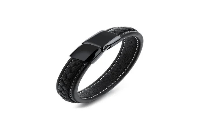 sparklingselections Bracelets Punk Braid Black Leather Bracelet for Men