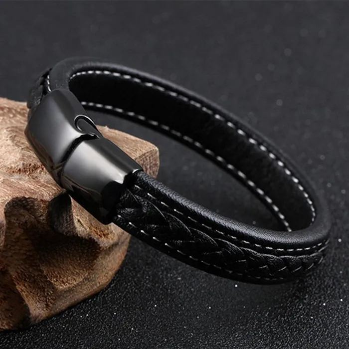 sparklingselections Bracelets Punk Braid Black Leather Bracelet for Men sparklingselections Bracelets Punk Braid Black Leather Bracelet for Men