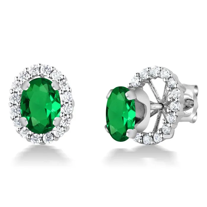sparklingselections Earrings Green Simulated Emerald Silver Stud Earrings