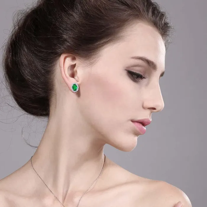 sparklingselections Earrings Green Simulated Emerald Silver Stud Earrings sparklingselections Earrings Green Simulated Emerald Silver Stud Earrings