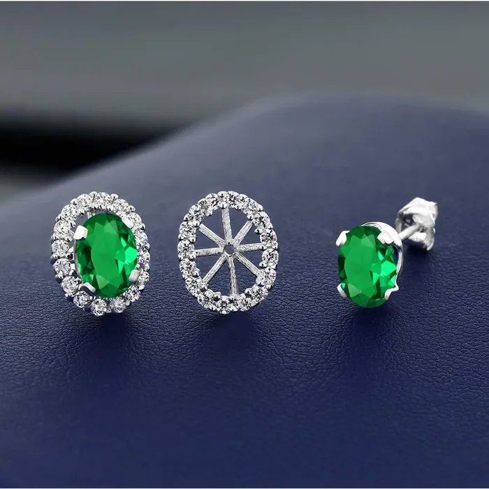 sparklingselections Earrings Green Simulated Emerald Silver Stud Earrings sparklingselections Earrings Green Simulated Emerald Silver Stud Earrings