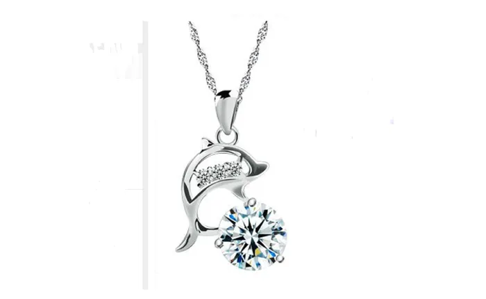 sparklingselections Necklaces Dolphins Rhinestone and Cubic Zirconia Silver Plated Pendant Necklace sparklingselections Necklaces Dolphins Rhinestone and Cubic Zirconia Silver Plated Pendant Necklace