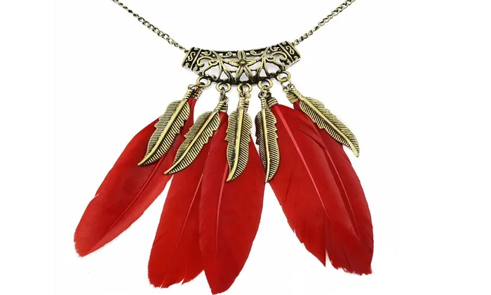 sparklingselections Necklaces Ethnic Indian Style Feather Pendant Necklace