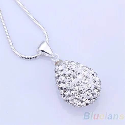 sparklingselections Necklaces Shiny Silver Plated Crystal Rhinestone Water Drop Necklace sparklingselections Necklaces Shiny Silver Plated Crystal Rhinestone Water Drop Necklace