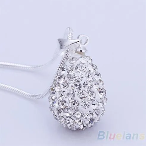 sparklingselections Necklaces Shiny Silver Plated Crystal Rhinestone Water Drop Necklace sparklingselections Necklaces Shiny Silver Plated Crystal Rhinestone Water Drop Necklace