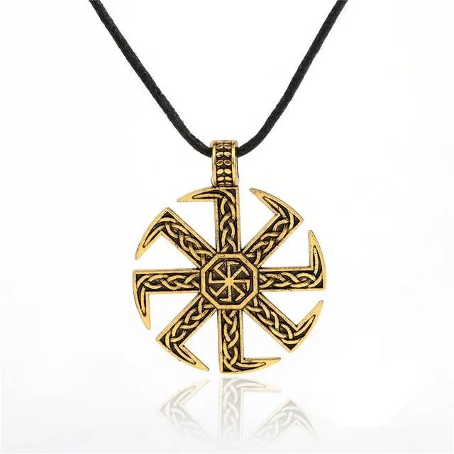 sparklingselections Necklaces The Sun Wheels Symbol Gold Color Leather Chain Pendant Necklace Fashion Engagement Wedding Jewelry sparklingselections Necklaces The Sun Wheels Symbol Gold Color Leather Chain Pendant Necklace Fashion Engagement Wedding Jewelry