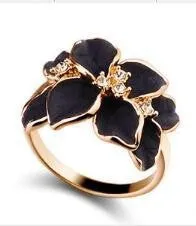 sparklingselections Rings Austrian Crystal Black Enamel FlowerWedding Ring For Women sparklingselections Rings Austrian Crystal Black Enamel FlowerWedding Ring For Women