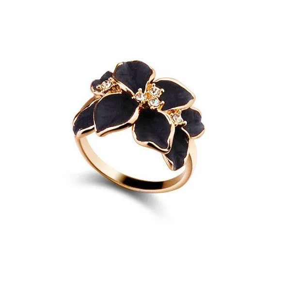 sparklingselections Rings Austrian Crystal Black Enamel FlowerWedding Ring For Women sparklingselections Rings Austrian Crystal Black Enamel FlowerWedding Ring For Women