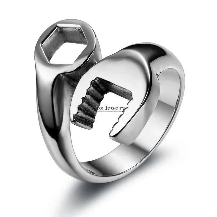 sparklingselections Rings Fashion Cool Biker Mechanic Wrench Stainless Steel Mens Ring Punk Style Rings for men Size 813 anel masculino sparklingselections Rings Fashion Cool Biker Mechanic Wrench Stainless Steel Mens Ring Punk Style Rings for men Size 813 anel masculino