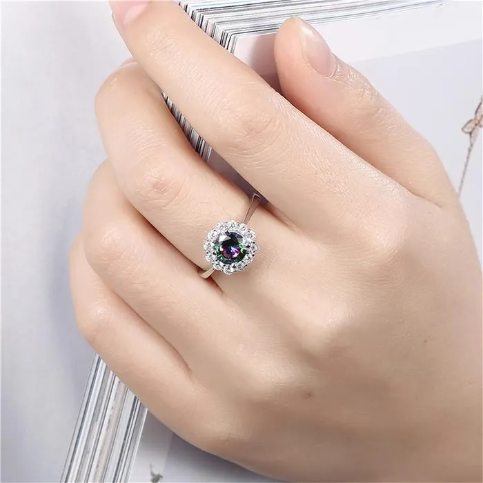 sparklingselections Rings Vintage Rainbow White Cubic Zircon Ring for Women sparklingselections Rings Vintage Rainbow White Cubic Zircon Ring for Women