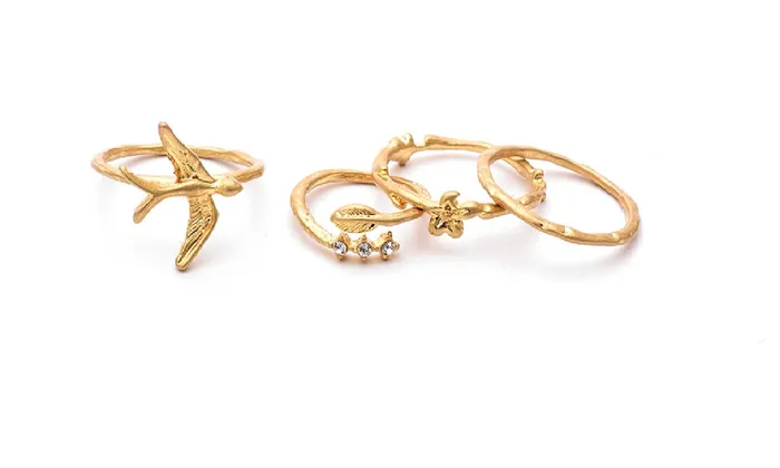 sparklingselections Rings Women Spring New Fly Bird Flower Finger Ring Sets 4 pcs sparklingselections Rings Women Spring New Fly Bird Flower Finger Ring Sets 4 pcs