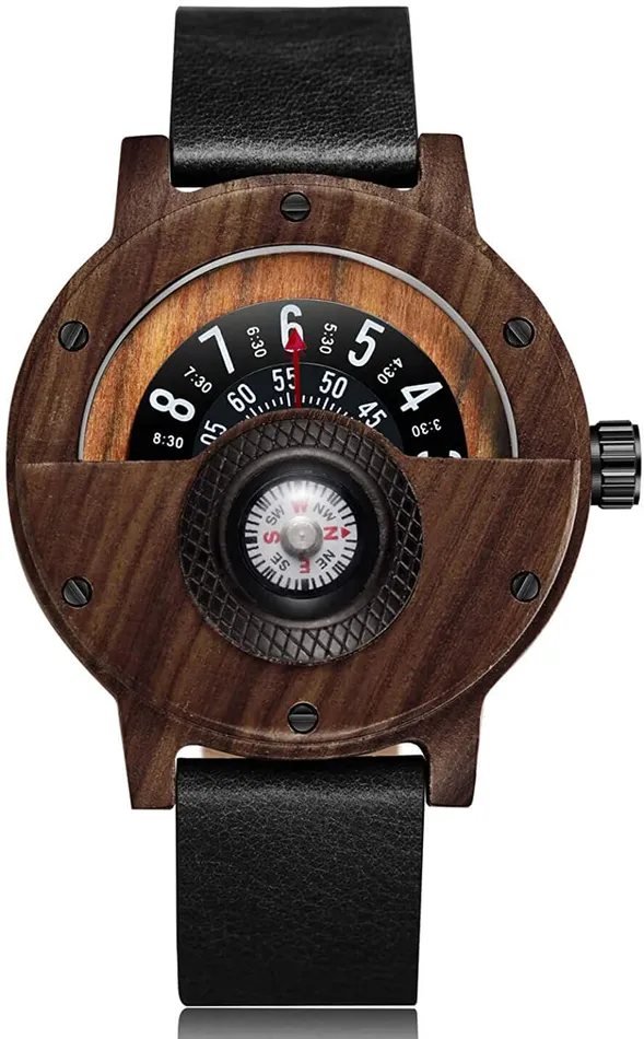 sparklingselections Watches Novelty Lightweight Handmade Wood Turntable Dial ClockWrist Watch