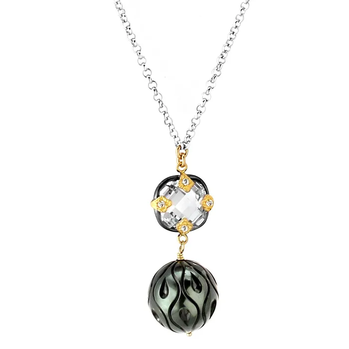 Topaz Black Pearl Necklace349313 Elisa Ilana Necklaces