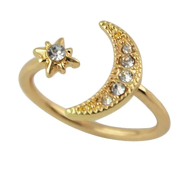 Women Moon and Star GoldColor White Rhinestone Ring sparklingselections Rings Women Moon and Star GoldColor White Rhinestone Ring sparklingselections Rings